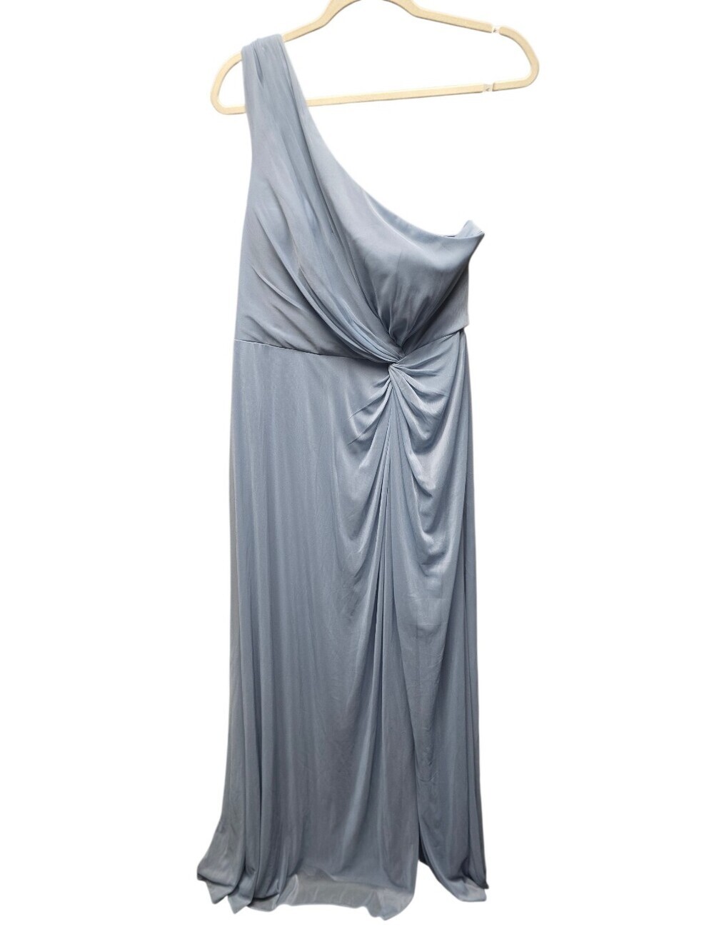 Azazie One-Shoulder Draped Gown in Dusty Blue Brooke A-Line Sz. A14 NWT